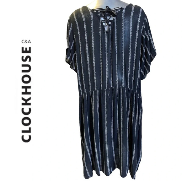 🛍️3/$40 Black Cream Short Sleeve
Stripe Dress Back Lace Up Detail plus size XXL - Picture 3 of 7